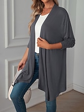 abordables Cardigans et vêtements d&#039;extérieur-Femmes Pull Cardigan Vacances Mode Quotidien Couleur Unie Côtelé Ouvert devant Tricoté manche longue Hauts Longs Tricoter Fête Sortir Week-end Noir Blanche Automne Hiver