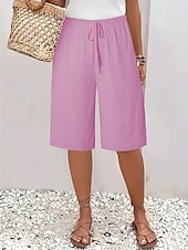 abordables Shorts-Femmes Mi-long Droit Confort Chino Longueur Genou Naturel Uni Basique Doux Confortable Décontracté Décontracté Quotidien Carmin Abricot Noir Blanche Été Coupe Ample