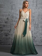 cheap Bridesmaid Dresses-A-Line Bridesmaid Dress Spaghetti Strap Sleeveless Elegant Floor Length Chiffon with Sash / Ribbon 2022