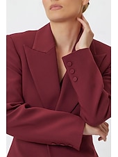 preiswerte Hosenanzüge für Mama-Burghundy Zweiteiliges Hosenanzug Brautmutterkleid Elegant Minimalistisch Lässig Revers Bodenlang Langarm mit Knöpfen