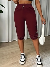 Dam Cargo-shorts Capribyxor Mode Streetwear Vadlängd Naturlig Solid färg Ficka Elastisk midja Bekväm Microelastisk Sport & Utomhus Dagliga kläder Vin Svart Rodnande Rosa Armégrön Sommar Vår Normal billiga lastbyxor för kvinnor-Dam Cargo-shorts Capribyxor Mode Streetwear Vadlängd Naturlig Solid färg Ficka Elastisk midja Bekväm Microelastisk Sport & Utomhus Dagliga kläder Vin Svart Rodnande Rosa Armégrön Sommar Vår Normal