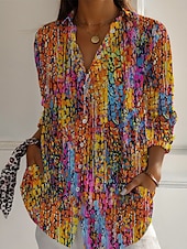 economico Top d&#039;Arte e Design per Donne-Per donna Camicia Floreale Attivo Quotidiano Elegante Manica Lunga Colletto a Camicia Top Regolari Quotidiano Ferie Bottoni Stampato Rosso Blu Fucsia Verde Primavera Autunno