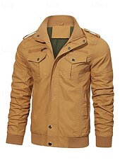 cheap Cargo Jackets-Men&#039;s Trucker Jacket Cargo Jacket Casual Jacket Vacation Daily Pocket Spring Fall Plain Fashion Classic Stand Collar Regular Black Khaki Army Green Jacket