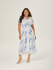 abordables Robes fleuries élégantes-robe longue en mousseline délavée à fleurs bleues