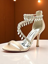 preiswerte Cocktail-Weiße Damensandalen mit Stilettoabsatz, offene Abendschuhe mit Kristallfransenriemen für formelle Anlässe und Abendpartys