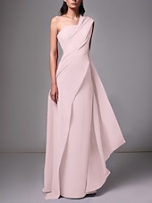 baratos VERMELHO-Vestido de Gala na Praia Tipo Tubo Elegante Vestido Formal Comprimento da Barragem Sem Mangas Um Ombro Chiffon Stretch com Pregas Franzido Fantasia 2025