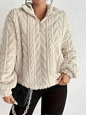 billiga hoodie jacka-Dam Tröja Mode Ensfärgat Tjock Huva Stickat Långärmad Vanliga toppar Sticka Utomhus Dagligen Helgdag Aprikos Höst Vinter