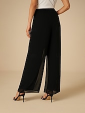 economico pantaloni eleganti da donna-Per donna Culotte Gamba Larga Pantaloni a gamba dritta Elegante Stile Classico Casual Lunghezza intera Vita media Tinta unica Elastico in vita Elasticizzato Matrimonio Vacanza Feste Nero Primavera
