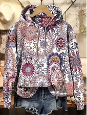 abordables Sweats à capuche-Femmes Sweat à capuche Graphique Chaud ancien Mode manche longue À capuche Hauts Réguliers Rue Tenue Quotidienne Fête Imprimé Rouge Bleu Violet Marron Vert Automne Hiver