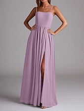 economico Abiti da damigella-Abito da damigella d&#039;onore a trapezio, senza maniche, elegante, in chiffon con pieghe e spacco frontale, lunghezza al pavimento, 2025