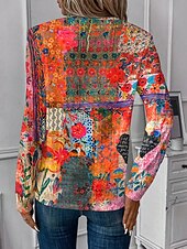 abordables T-shirt floral-Femmes T-shirt Fleuri Graphique Plantes ancien Élégant Occasionnel manche longue Col en V Hauts Réguliers Quotidien Week-end Imprimé Rose Claire Bleu Orange Printemps Automne
