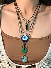 abordables Collier pour femme-Ensemble de colliers à breloques bohèmes superposés pour femmes – pendentifs multicouches mauvais œil, soleil et étoile avec tour de cou en perles, pour la mode spirituelle, les festivals et le quotidien
