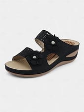cheap Comfort Sandals-Women’s Arch-Support Wedge Sandals with Floral Cutout and Massage Insole, Comfortable Daily Wear for Shopping, Vacation and Summer Picnics