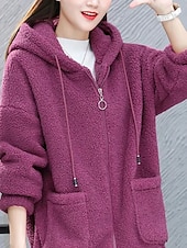 economico giacche sherpa-Per donna Giacca in Pile Caldo Confortevole Cerniera Tasca All&#039;aperto Stile da Strada Semplice Uscire Casual Quotidiano Weekend Cerniera Regolare Felpa con Cappuccio Vestibilità regolare Manica Lunga