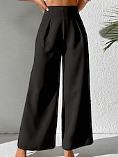 abordables jambe large et taille haute-Femmes Slacks Pantalon palazzo Mode Streetwear Longueur complète Naturel Uni Taille Élastique Extérieur Confortable Fête Week-end Abricot Noir Blanche Beige Automne Coupe régulière