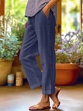 abordables Pantalon uni en coton et lin-Femmes Pantalon en coton et lin Pantacourt Mode Occasionnel Longueur cheville Taille Moyenne Uni Taille Élastique Respirant Confortable Rue Tenue quotidienne Sortir Noir Blanche bleu marine Bleu Ciel
