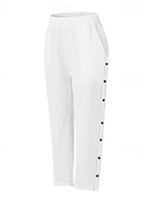 abordables Pantalon uni en coton et lin-Femmes Pantalon en coton et lin Pantacourt Mode Occasionnel Longueur cheville Taille Moyenne Uni Taille Élastique Respirant Confortable Rue Tenue quotidienne Sortir Noir Blanche bleu marine Bleu Ciel