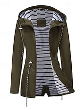 cheap Active Jacket-Women&#039;s Trench Coat Warm Comfortable Zipper Pocket Fashion Outdoor Plain Holiday Going out Zipper Regular Hooded Regular Fit Long Sleeve Outerwear Black Red Green Fall Winter