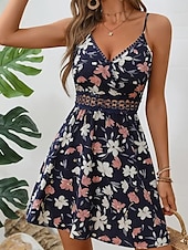 abordables Robes fleuries décontractées-Femmes Mini Robe Robe Fleurie Robe d&#039;été Robe Nuisette Robe Imprimée Classique Moderne Vacances Sortir Week-end Coupe régulière Fleur Sans manches Bretelles spaghetti Noir Bleu de minuit Été