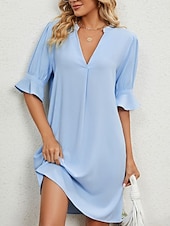 abordables Robe blanche-Femmes Mini Robe Robe trapèze Robe d&#039;été Occasionnel Quotidien Coupe régulière Uni Demi Manches Col en V Noir Blanche Bleu Ciel Vert Véronèse Été