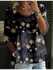 economico Top d&#039;Arte e Design per Donne-Per donna Blusa Floreale Elegante Manica 3/4 Girocollo Top Regolari Quotidiano Ferie Stampato Nero Verde chiaro Blu marino Viola Verde Estate
