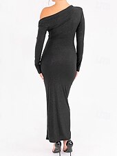 abordables Robe Simple-Femmes Robe Longue Maxi Robe Robe de Bal Robe de Soirée Mode Soirée Occasion Spéciale Coupe régulière Uni manche longue Top épaules dénudées Noir Violet Marron Automne