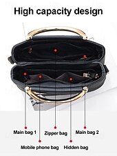 cheap Handbag &amp; Totes-Women&#039;s Embroidered Rose Tote Bag with Gold Top Handle and Shoulder Strap - Elegant Faux Leather Crossbody Bag for Commuter, Leisure and Weekend Outings