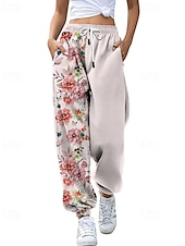 abordables pantalones cargo de mujer-Mujer pantalones Corte Recto Ropa de calle Casual Longitud total Cintura Media Flor Bolsillo Estampado Diseño de cordón elástico Al Aire Libre Cómodo Exterior Noche Gris Amarillo Rosa Verde Ejército