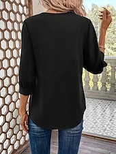 abordables Blusas Sencillas-Mujer Blusa Color sólido Elegante Básico Casual Manga 3/4 Cuello Camisero Tops regulares Oficina Trabajo Negro Vino Verde Trébol Verano Primavera Otoño