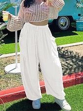 baratos Calça de linho de algodão simples-Mulheres Calças de linho de algodão chinês Moda Básico Casual Comprimento total Cintura Alta Tecido Bolsos Com Cordão Conforto Exterior Micro-Elástica Férias Rua Diário Branco Amarelo fúcsia cáqui