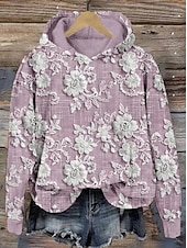 abordables Sweats à capuche-Femmes Sweat à capuche Fleuri Animal Élégant ancien Rétro manche longue À capuche Hauts Réguliers Rue Tenue Quotidienne Imprimé Violet Vert Kaki Printemps Automne Hiver