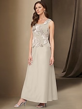 preiswerte Mit Jacke-A-Linie 3-teiliges Mutter der Braut Kleid Elegant Einfach Leger Boot-Ausschnitt Knöchellang Chiffon Langarm mit Spitze