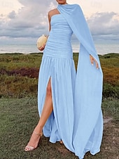 abordables JAUNE-Ligne A Robe de Soirée Élégant Robe Formel Mariage Longueur au sol Sans manches Épaules Dénudées Chiffon avec Froncé 2025