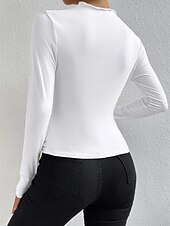 preiswerte Einfarbiges T-Shirt-Damen Bluse Einfarbig Elegant Stilvoll Basic Langarm Rundhalsausschnitt Normale Oberteile Täglich Gerafft Schwarz Weiß Braun Hellgrau Aprikose Sommer Frühling