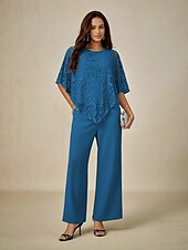 tanie Eleganckie topy-Damskie Bluzka Eleganckie topy Równina Elegancja Rękaw 1/2 Półgolf Zwykłe topy Gość weselny Codzienny Koronka Niejednolita całość Wielowarstwowy Niebieski Lato Wiosna