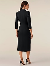 cheap Floor Length-Sheath / Column Blazer Dress Mother of the Bride Dress Elegant Tuxedo Dress Simple Minimalist V Neck Satin Lapel Floor Length Stretch Crepe 3/4 Length Sleeve with Covered Buttons and Pockets