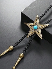 abordables Cravates et nœuds papillon pour hommes-Cravate bolo western star pour homme avec centre turquoise, métal bronze antique ou argent, cordon en cuir tressé réglable, cravate vintage cowboy rodéo pour concerts country, mariages et usage quotidien