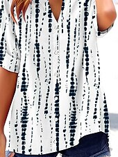 abordables Tops à Rayures et Géométriques pour Femmes-Femmes Chemise Fleuri Rayé 3D ancien Tropical Élégant Manche Courte Encolure en V Hauts Réguliers Quotidien Fête Boutons Blanche bleu marine Été Printemps Automne