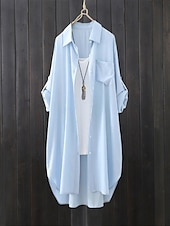 お買い得  シャツジャケット-女性用 シャケット 快適 高通気性 ボタン カジュアル 平織り バケーション ストリート カジュアル デイリーウェア シングルブレスト ロング ラペル レギュラー 長袖 アウターウェア ホワイト ブルー 春 秋