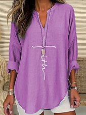 abordables T-shirt de boutique graphique-Femmes Chemisier Graphique Lettre Élégant ancien Tropical manche longue Col en V Hauts Réguliers Quotidien Fête Imprimé Noir Bleu Violet Vert Beige Été Printemps Automne
