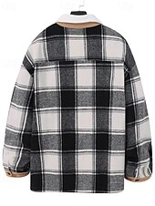 baratos Casacos &amp; Sobretudos para Homem-Homens jaqueta leve Jaqueta de Camisa Jaqueta casual Cabana Férias Diário Respirável Bolsos Primavera Outono Xadrez Moda Clássico Lapela Padrão Preto cáqui Casaco