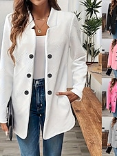 billiga Blazers och kostymer-Dam Kavaj Bekväm Andningsfunktion Knappar Ledigt Slät Kontor Gata Ledigt Dagliga kläder Enkelknäppt Normal Hög krage Normal Långärmad Ytterkläder Svart Vit Rodnande Rosa Sommar Höst