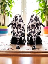 baratos Sapatos de Dança Latina-Sapatos de dança latina com estampa de leopardo para mulheres - sapatos profissionais para performance em salão de baile com design de tiras para salsa e tango