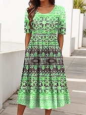 ieftine Rochie boho-Pentru femei Rochii Midi Rochie de vară Rochie plisata Vacanță Casual Concediu Fit regulat Grafic Geometric Manșon Jumate Stil Nautic Roz Îmbujorat Albastru piscină Mov Trifoi Vară Primăvară Toamnă