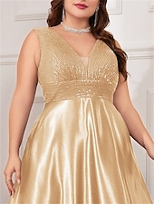 cheap BLACK-A-Line Plus Size Dresses Elegant Curve Dress Formal Wedding Floor Length Sleeveless V Neck Satin V Back with Pleats