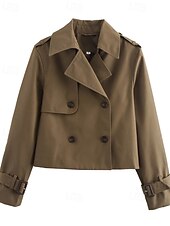 preiswerte Hemdjacken-Damen Freizeitjacke Bequem Knöpfe Tasche Mode Modern Einfach Täglich Ausgehen Doppelreihig Regulär Umlegekragen Normale Passform Langarm Oberbekleidung Schwarz Braun Khaki Herbst Winter