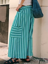 abordables pierna ancha y cintura alta-Mujer Perneras anchas Chinos Moda Ropa de calle Longitud total Alta cintura A Rayas Bolsillo Cintura elástica Estampado Confortable Suave Cómodo Microelástico Exterior Calle Azul Naranja Marrón Verde