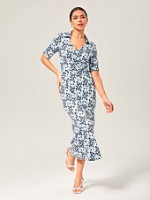 economico Abiti floreali-Per donna Femminile Vestito Casual Abito Midi Eco Green sabbia calda Blu Manica Corta Geometrico Estate Scollo a V Stampa XS S M