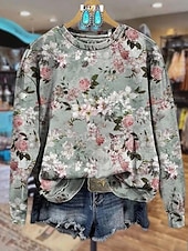 billige Boho topper-Dame Genser med genser Blomstret Grafisk Fritid Langermet Crew-hals Vanlige topper Gate Hverdag Avslappet Trykt mønster Svart Rosa Blå Oransje Grå Vår Høst Vinter
