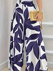 cheap Wide Leg &amp; High Waisted-Women&#039;s Slacks Palazzo Pants Streetwear Casual Full Length Natural Flower Printing Comfy Outdoor Comfortable Street Going out Deep Purple Magenta Earth Yellow Grey Fall Regular Fit